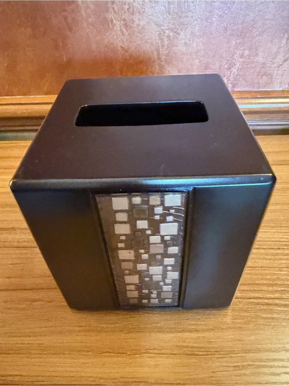 Croscill Mosaic Tissue Box Cover Square Boutique Espresso Brown Resin Holder EUC
